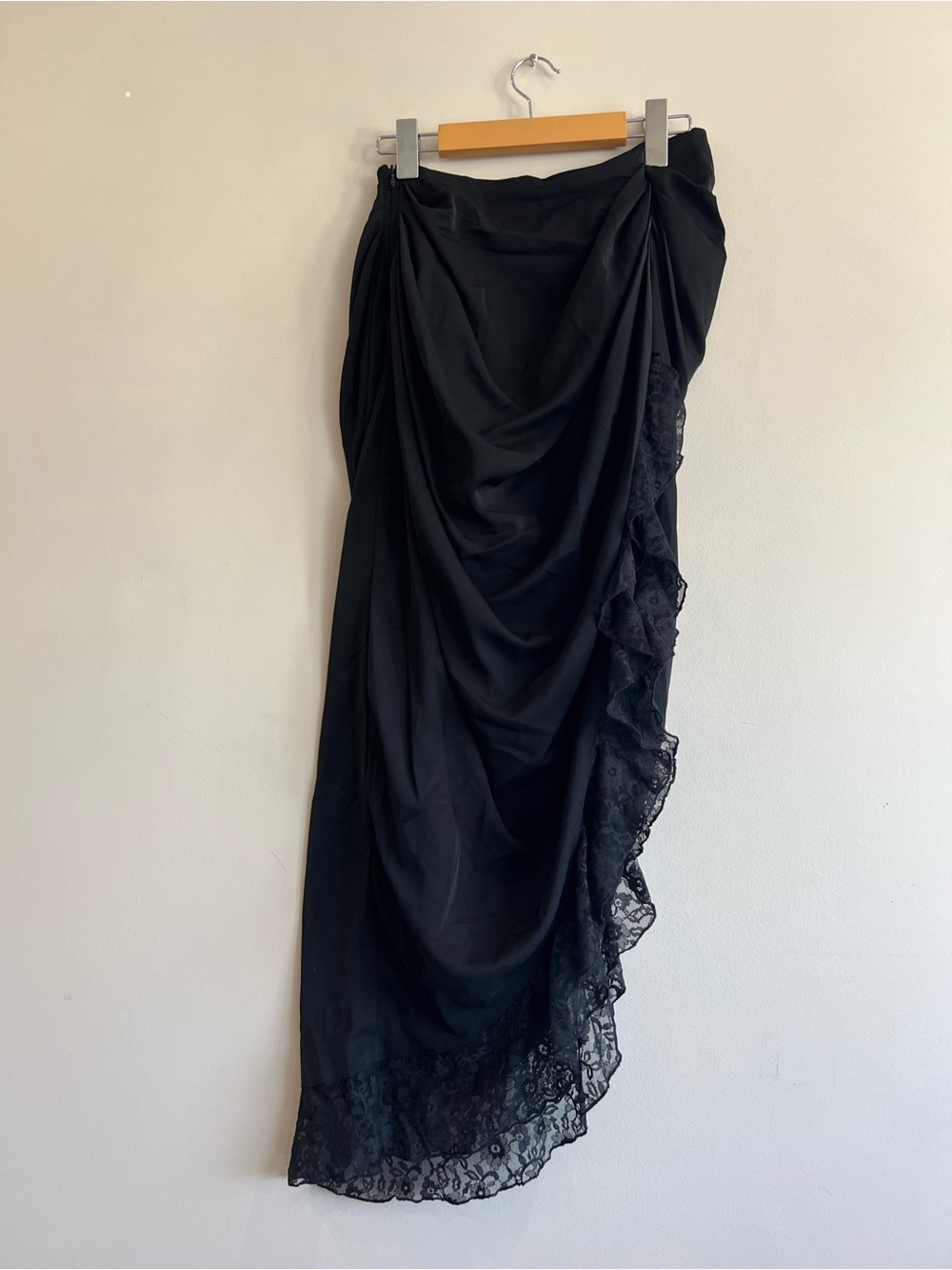 Black Lace Trimmed Draped Skirt